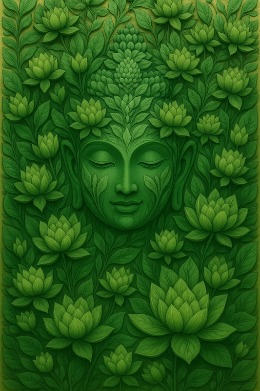 Green Serenity Buddha – Nature-Inspired Spiritual Canvas Art