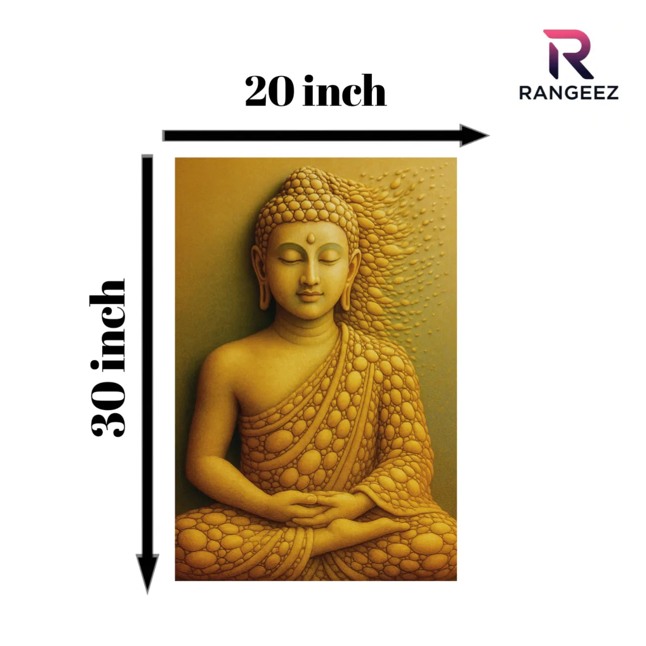 Golden Pebble Buddha Art Print: Serene Textured Meditation Sculpture for Zen Home Decor & Spiritual Peace