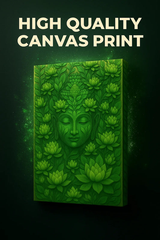 Green Serenity Buddha – Nature-Inspired Spiritual Canvas Art
