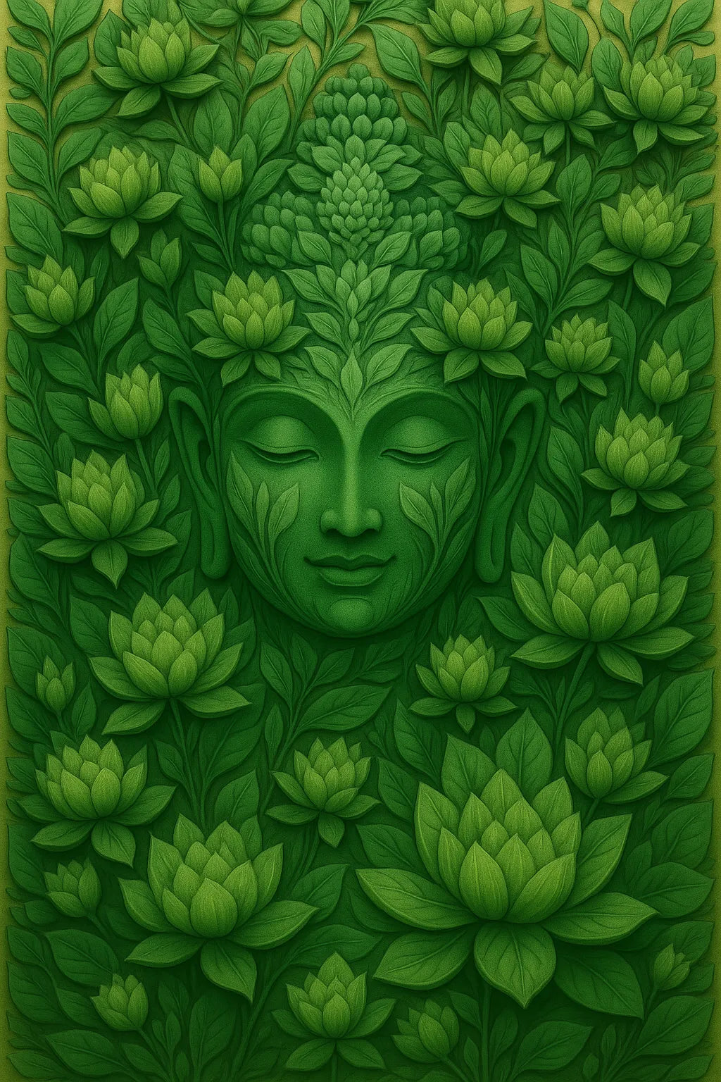 Green Serenity Buddha – Nature-Inspired Spiritual Canvas Art