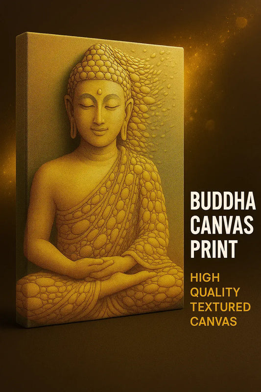 Golden Pebble Buddha Art Print: Serene Textured Meditation Sculpture for Zen Home Decor & Spiritual Peace