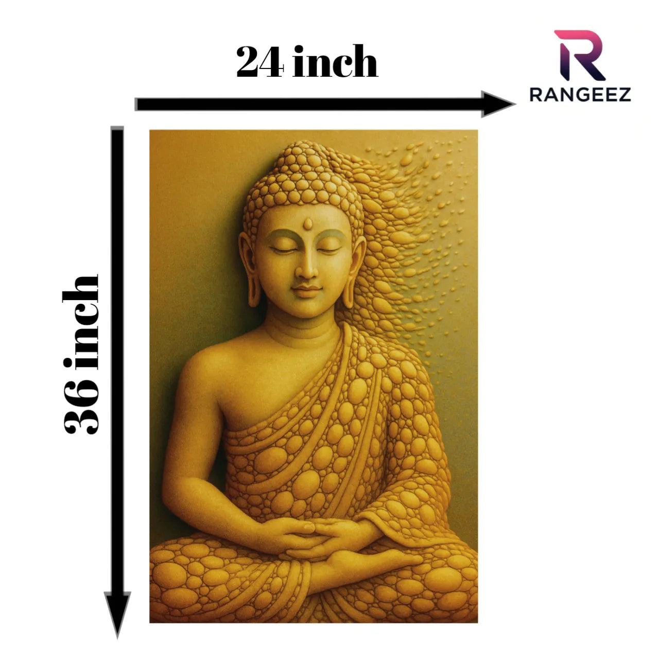 Golden Pebble Buddha Art Print: Serene Textured Meditation Sculpture for Zen Home Decor & Spiritual Peace